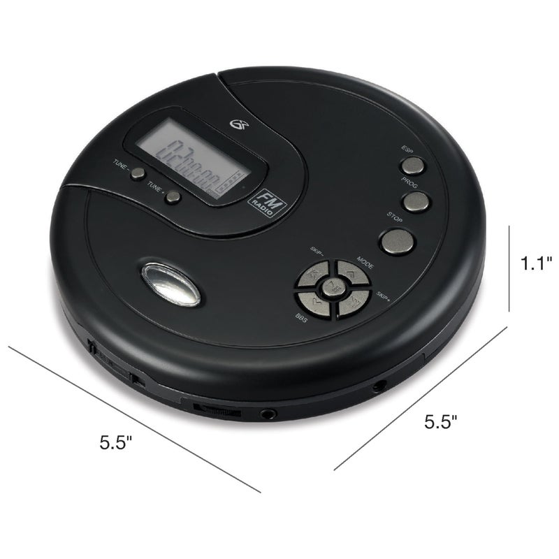GPX PC332B Portable CD Player with Anti-Skip Protection, FM Radio and Stereo Earbuds - Black - Image 3